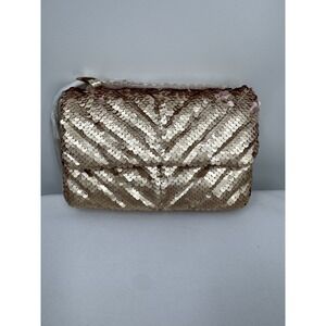 Nicole Miller‎ Crossbody Bag Womens Gold Sequin Flap Purse Chain Strap New